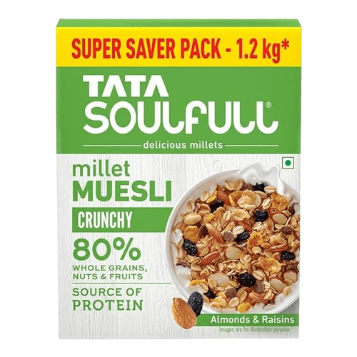 Muesli - Millet Muesli - Crunchy | Source of Protien | High in dietry fibre | 80% Whole Grains, Nuts & Fruits 1.2Kg